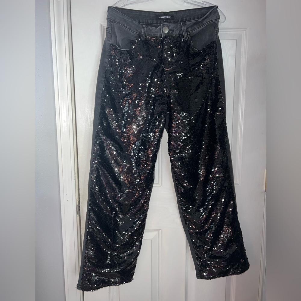 Blackout Sequin Straight Leg Jeans